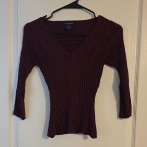 Candie's Women's Long Sleeve Ribbed Top - Deep Burgundy